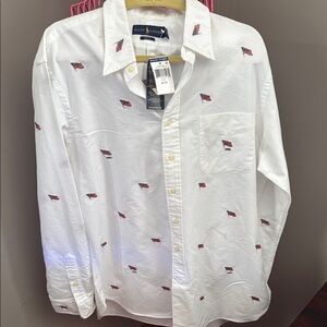 Ralph Lauren White and Red Casual Button Down Shirt great for Fourth of July 🇺🇸